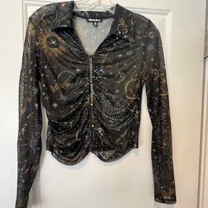HOROSCOPEZ Black Celestial Stretchy Sheer Crop Top Sz M Punk Grunge Concert